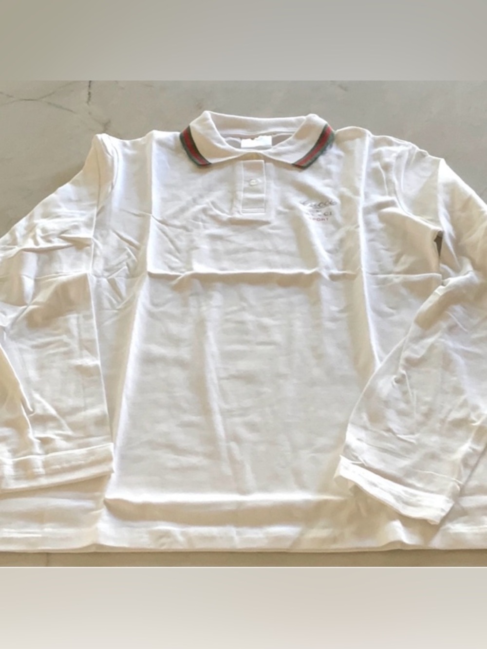 Promotional Gucci T Shirt White Polo with Green-Red Stripe Collar Women’s Large